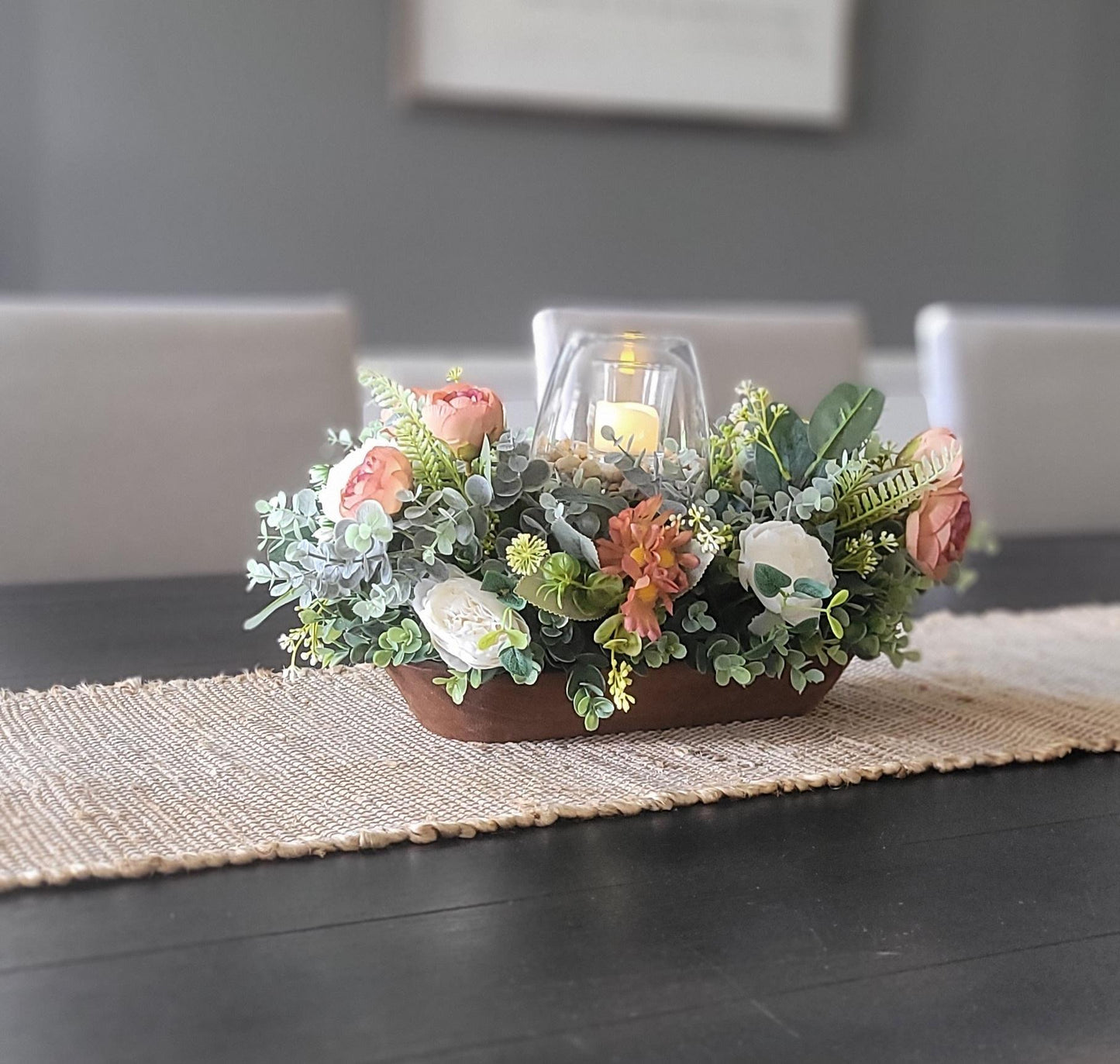 Fall arrangement dining table fall centerpiece dough bowl farmhouse arrangement fall candle fall sunflower table arrangement fall flower