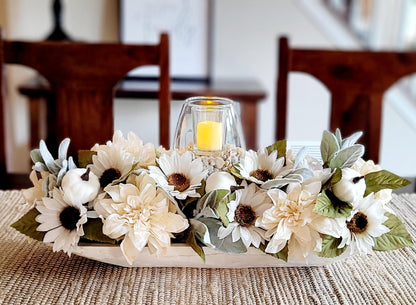 Fall dining table arrangement fall dough bowl arrangement kitchen decor fall farmhouse arrangement candle fall decor fall sunflower decor