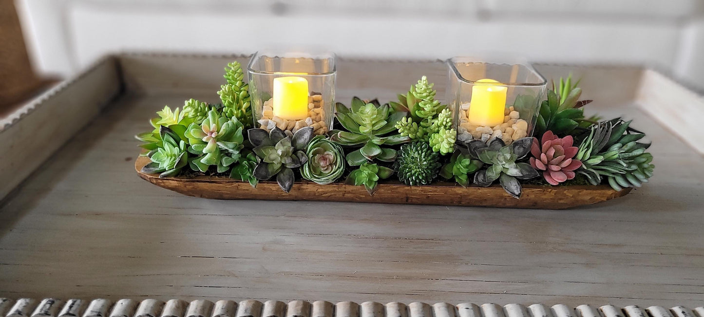 Artificial Succulent Centerpiece – Rustic Dough Bowl Purple Cactus Dining Table Display