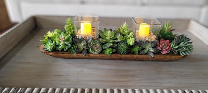 Artificial Succulent Centerpiece – Rustic Dough Bowl Purple Cactus Dining Table Display
