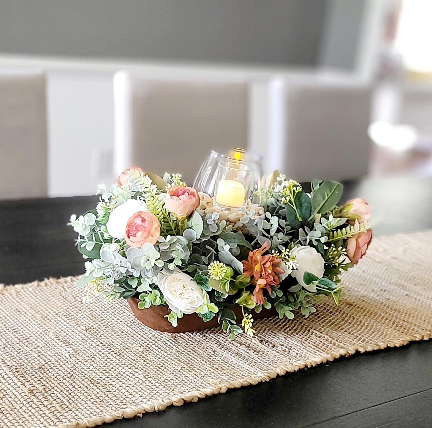 Fall arrangement dining table fall centerpiece dough bowl farmhouse arrangement fall candle fall sunflower table arrangement fall flower