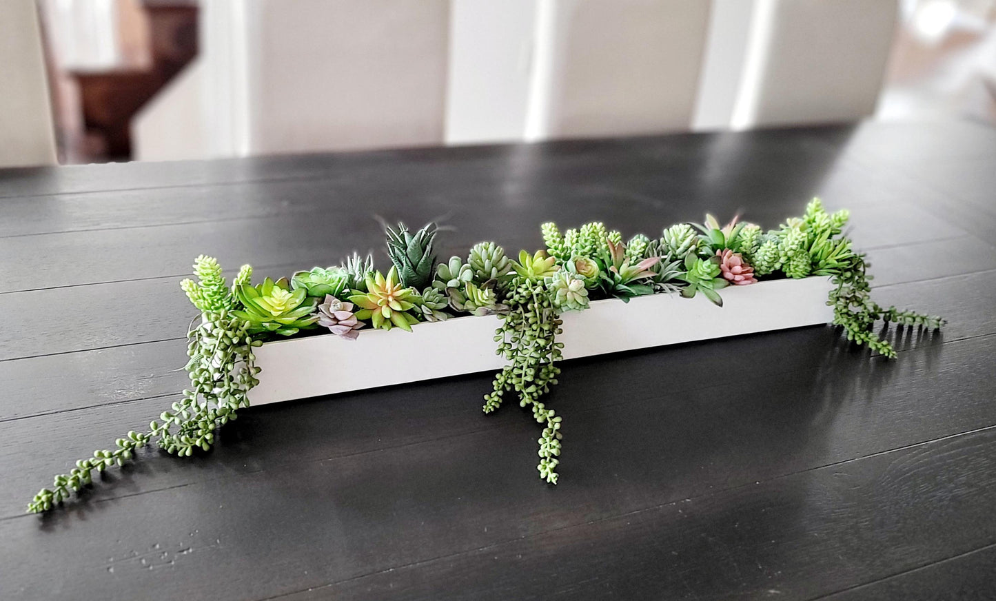Faux Succulent Centerpiece – 32inch Narrow Table Arrangement for Modern Dining