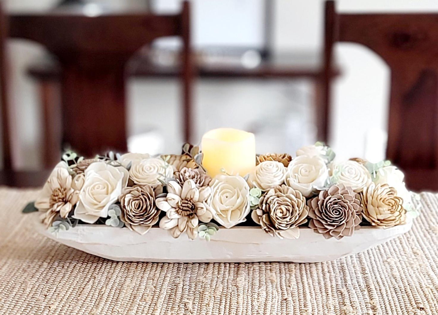 Wood Flowers Arrangement Sympathy Arrangement Wood Faux Wood Floral Bridal wood Flowers boho bouquet dough bowl arrangement dining table