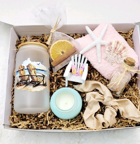 Beach Decor Summer Birthday Gift Box Women Birthday Gift Frosted Tumbler Summer Beach Candle Gift Box Friend Spa Gift Set  Gift Box Mom