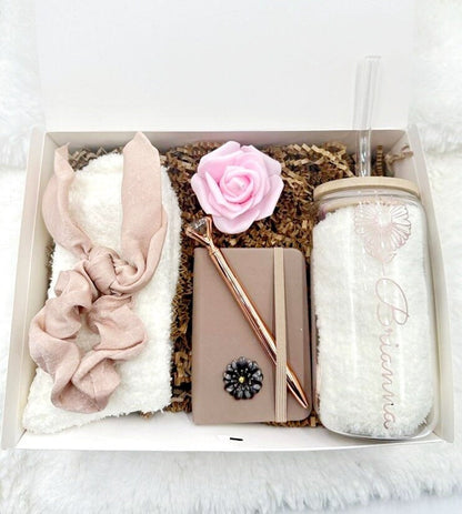 Rose Gold Gift Box Flower Gift Box Her Personalized Tumbler Birth Flower Gift Box for Daughter Birthday Gift Friend Care Package Mom Gift