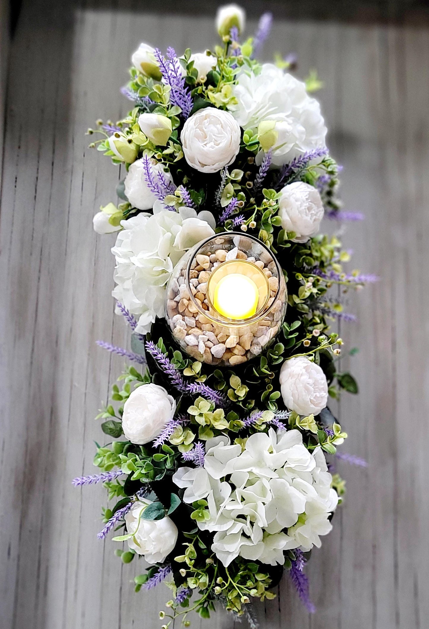 Wedding Table Centerpiece – Romantic Lavender Floral Arrangement with Glass Vase