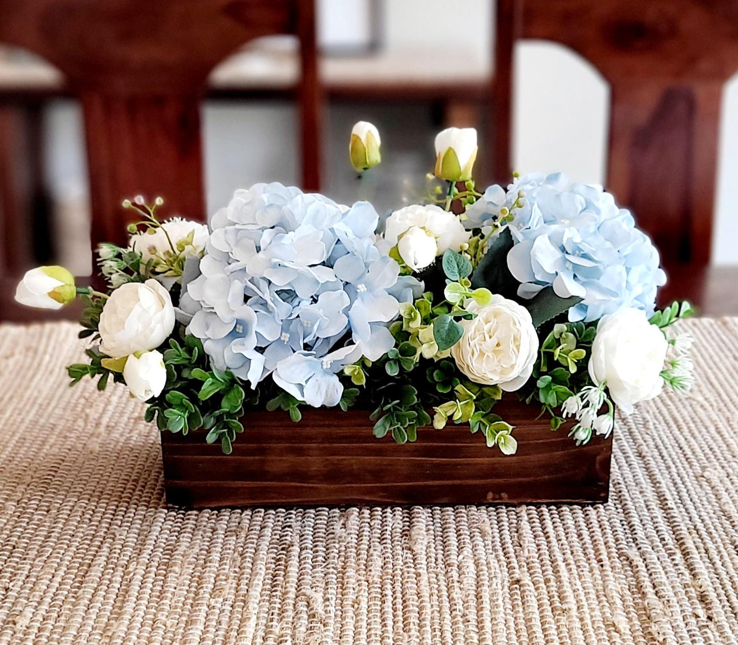 Flower Arrangement Peony Silk Flower Red  Flower centerpiece Spring Table Decor Wood Box Table Centerpiece Hydrangea Flower Gift new home
