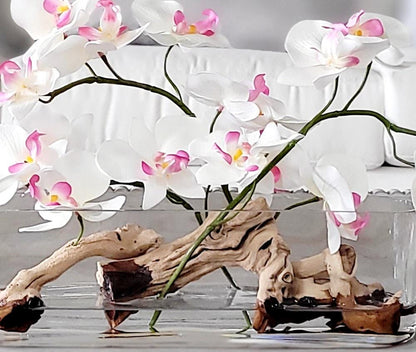 Artificial Orchid Arrangement – Pink Silk Flowers in Glass Vase for Modern Spaces
