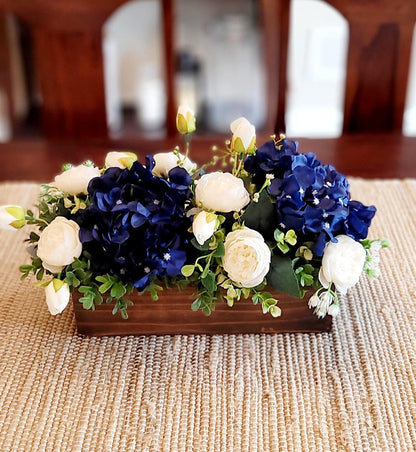 Flower Arrangement Peony Silk Flower Red  Flower centerpiece Spring Table Decor Wood Box Table Centerpiece Hydrangea Flower Gift new home