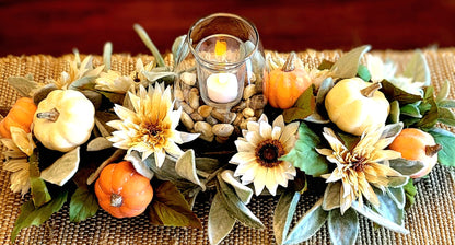Fall Dough Bowl Arrangement Fall Flowers Candle Centerpiece Fall Arrangement Hand Carved Dough Bowl Sunflower Table Arrangement Fall Floral