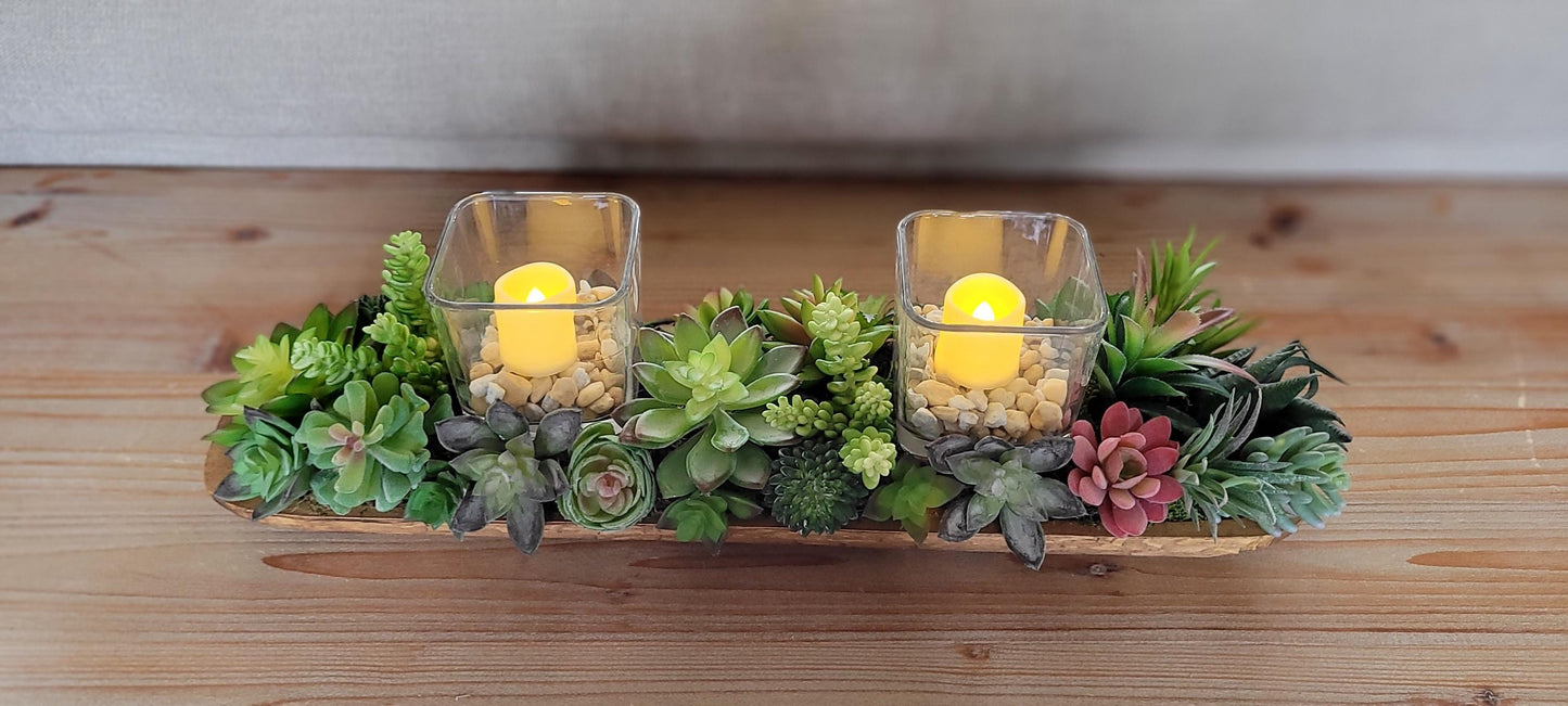 Artificial Succulent Centerpiece – Rustic Dough Bowl Purple Cactus Dining Table Display