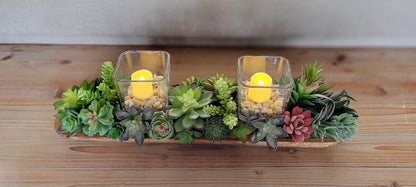 Artificial Succulent Centerpiece – Rustic Dough Bowl Purple Cactus Dining Table Display