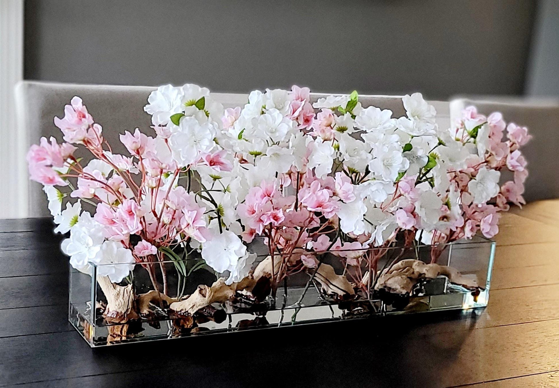 Artificial Flower Arrangement Farmhouse Table Centerpiece Cherry Blossom Display Modern Glass Vase Design Versatile Home Accent Dining Table Decoration Mantle Display Option Entryway Statement Piece Realistic Faux Flowers Pink White