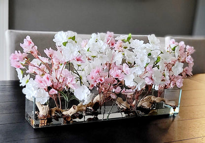 Artificial Flower Arrangement Farmhouse Table Centerpiece Cherry Blossom Display Modern Glass Vase Design Versatile Home Accent Dining Table Decoration Mantle Display Option Entryway Statement Piece Realistic Faux Flowers Pink White