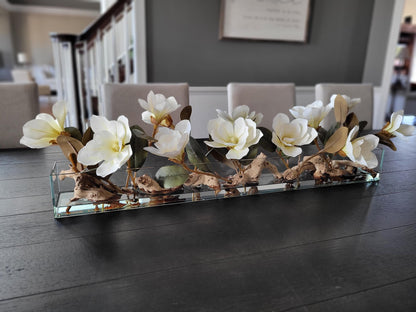 Dining Table Flower Arrangement home decor Luxury Flower Dining flower Magnolia Flower Long Glass container flower Realistic flowers water