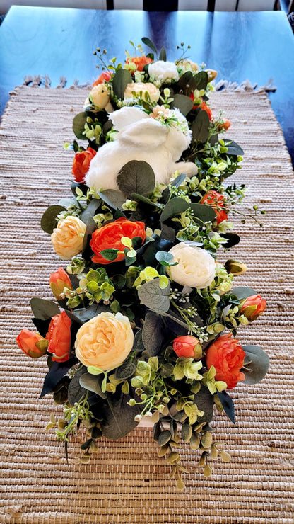 Easter Table Centerpiece – Silk Flower Bunny Arrangement in 27" Wooden Box