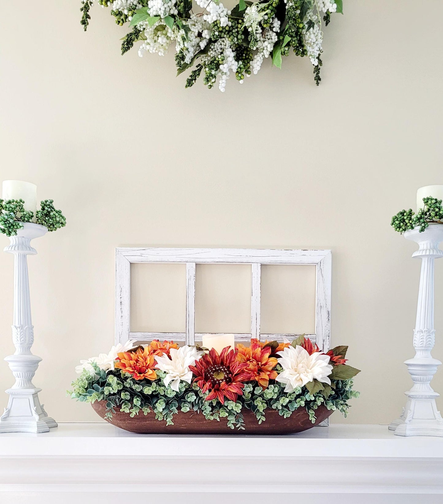 Fall Dining Table Arrangement Fall Decor Rustic Centerpiece Fall Farmhouse arrangement Autumn Flower Orange hydrangea Fall Table decor Fall