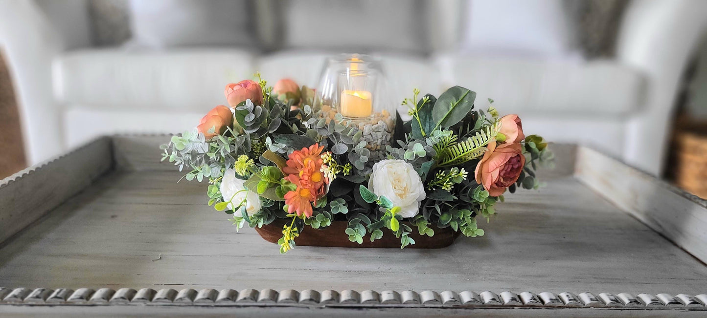 Fall arrangement dining table fall centerpiece dough bowl farmhouse arrangement fall candle fall sunflower table arrangement fall flower