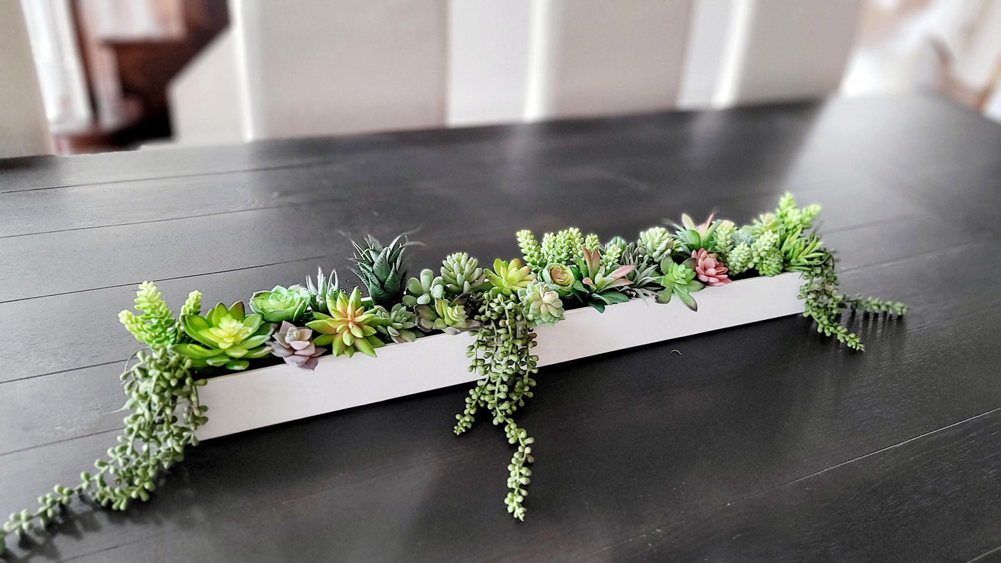 Faux Succulent Centerpiece – 32inch Narrow Table Arrangement for Modern Dining