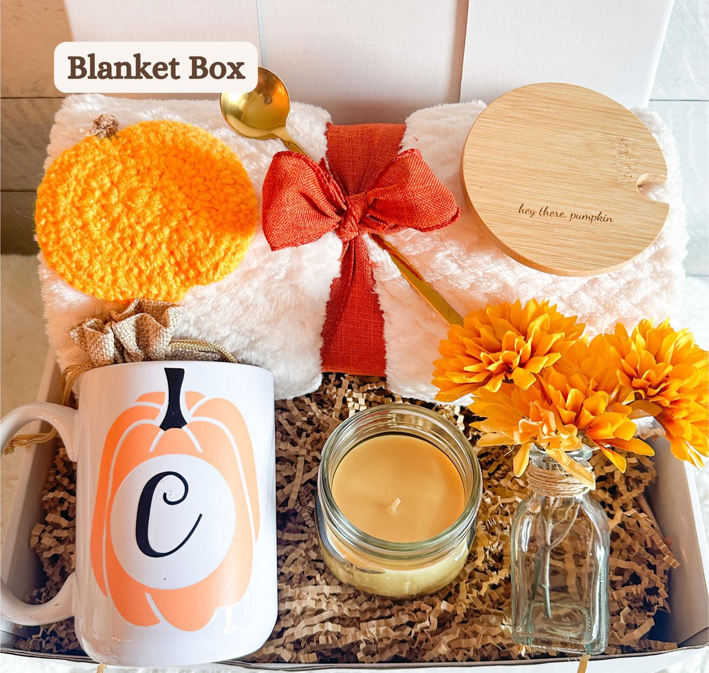 Fall Gift Box Friend Care Package Pumpkin Mug Personalized Tumbler Women Gift Box Cozy Autumn Care Package Custom Cup Engrave Initial Mug