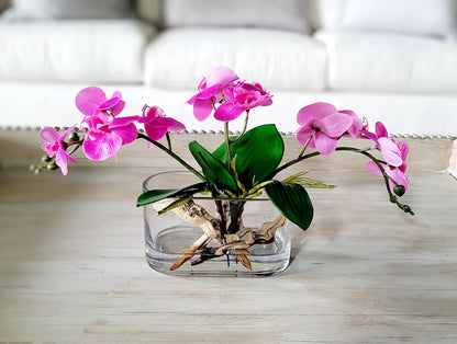 Artificial Orchid Centerpiece – Hot Pink Silk Arrangement in Modern Glass Vase