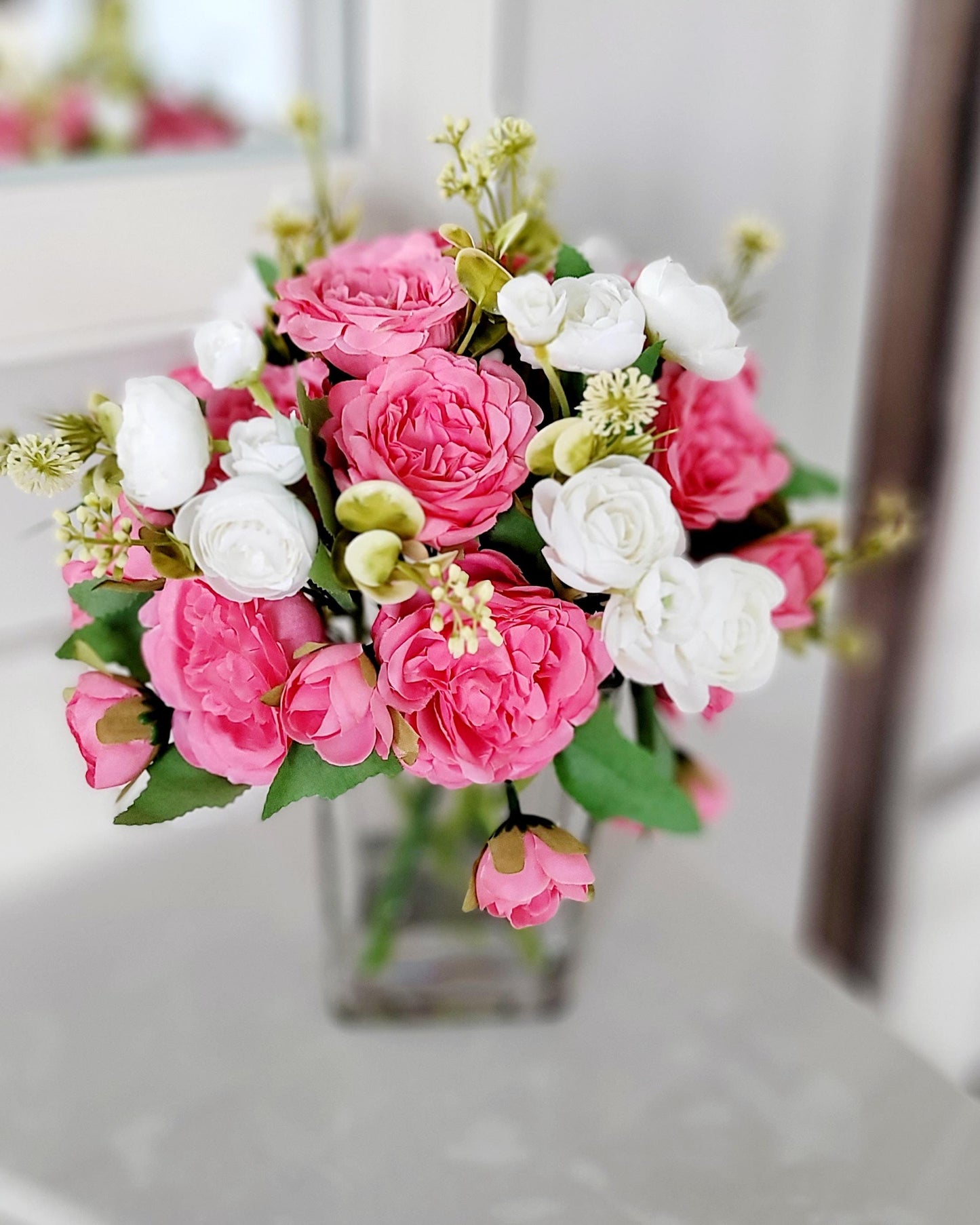 Pink Rose Centerpiece – Glass Bowl French Country Romantic Gift