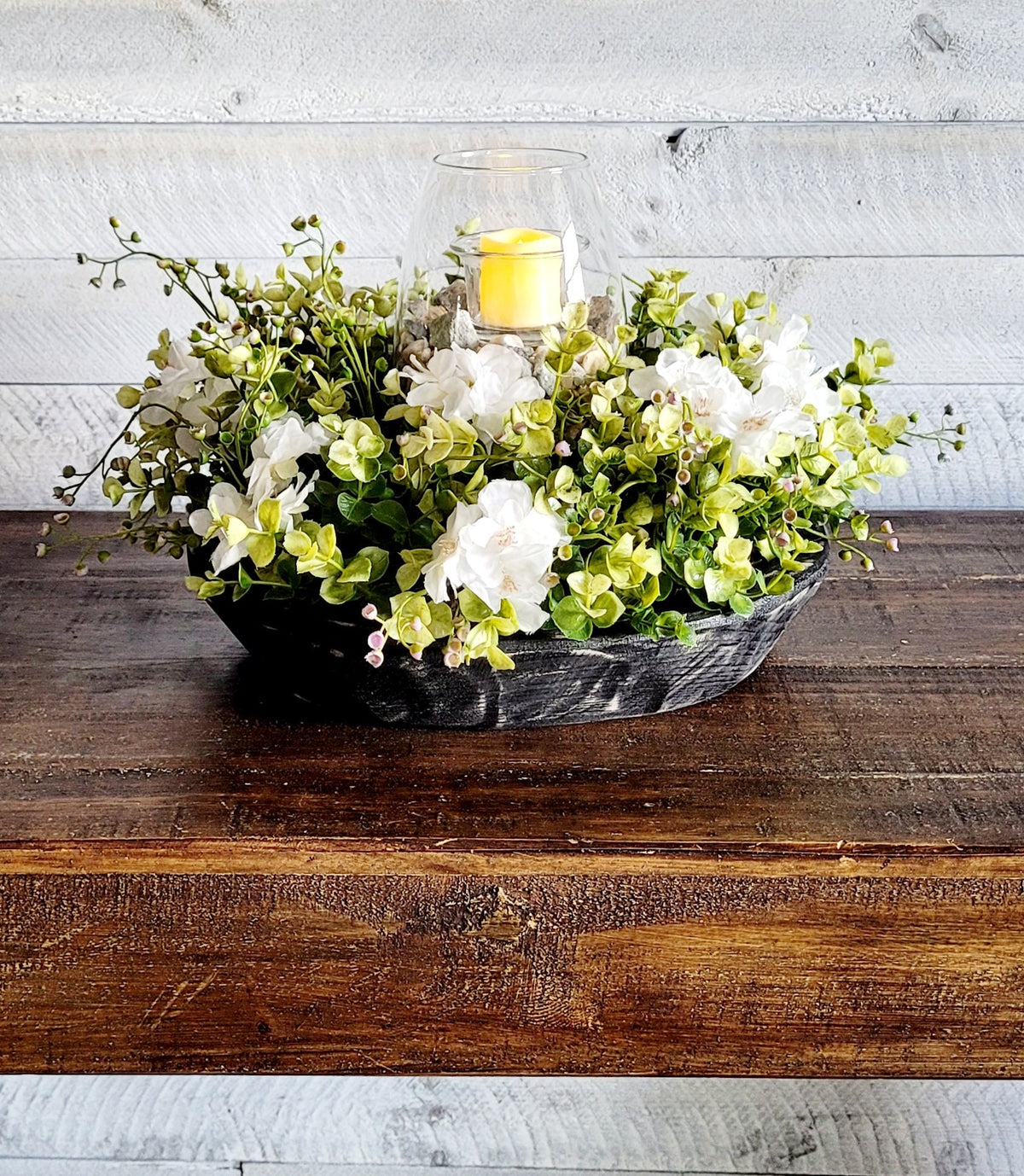 Farmhouse Table Centerpiece – Lighted Rustic Dough Bowl for Wedding & Kitchen Decor