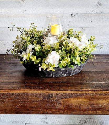 Farmhouse Table Centerpiece – Lighted Rustic Dough Bowl for Wedding & Kitchen Decor