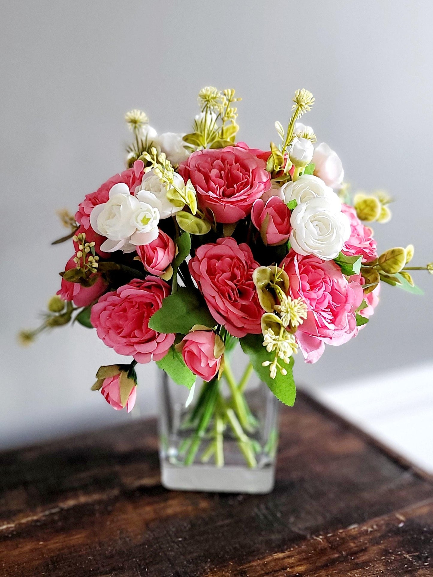 Pink Rose Centerpiece – Glass Bowl French Country Romantic Gift