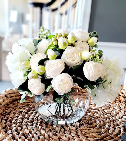 Spring Flower Arrangement Peony Silk Flower Glass Vase French Country Floral Centerpiece Modern Table Decor Gift her Wedding Floral Decor