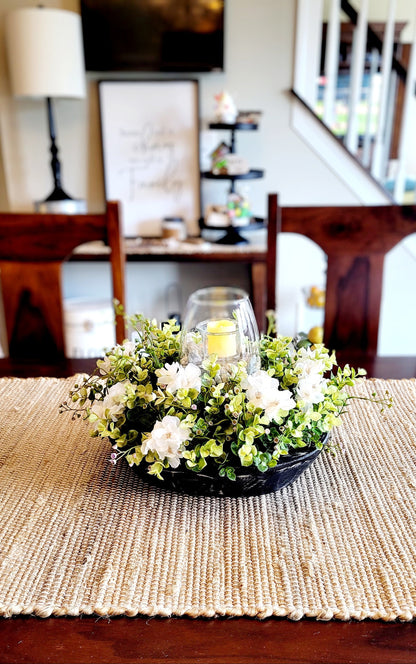 Rustic Dough Bowl Centerpiece Lighted Table Decoration Farmhouse Style Arrangement Handcrafted Design Premium Faux Materials Modern Country Aesthetic Wedding Reception Decor Beautiful Table Display Creates Warm Ambiance Versatile Decorative