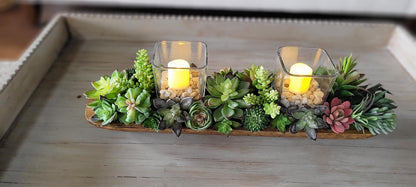 Artificial Succulent Centerpiece – Rustic Dough Bowl Purple Cactus Dining Table Display