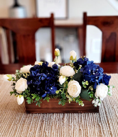 Blue flower arrangement navy blue flower centerpiece wood flower decoration dried flower arrangement peony floral arrangement dining table
