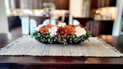 Fall Dining Table Arrangement Fall Decor Rustic Centerpiece Fall Farmhouse arrangement Autumn Flower Orange hydrangea Fall Table decor Fall