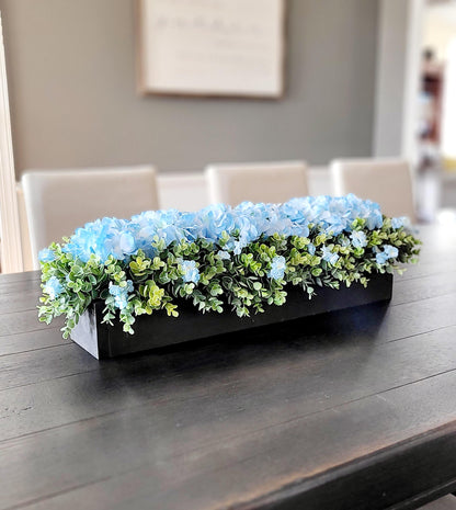 Blue Hydrangea Farmhouse Arrangement Large Dining Room Table Decor Faux Hydrangea Box Arrangement Greenery Arrangement Country Table Decor