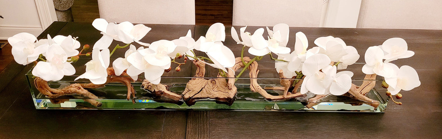 Modern Orchid Centerpiece Dining Table Glass Vase Orchid Arrangement Long Glass Vase Drift Wood Flower Arrangement Modern Style Floral