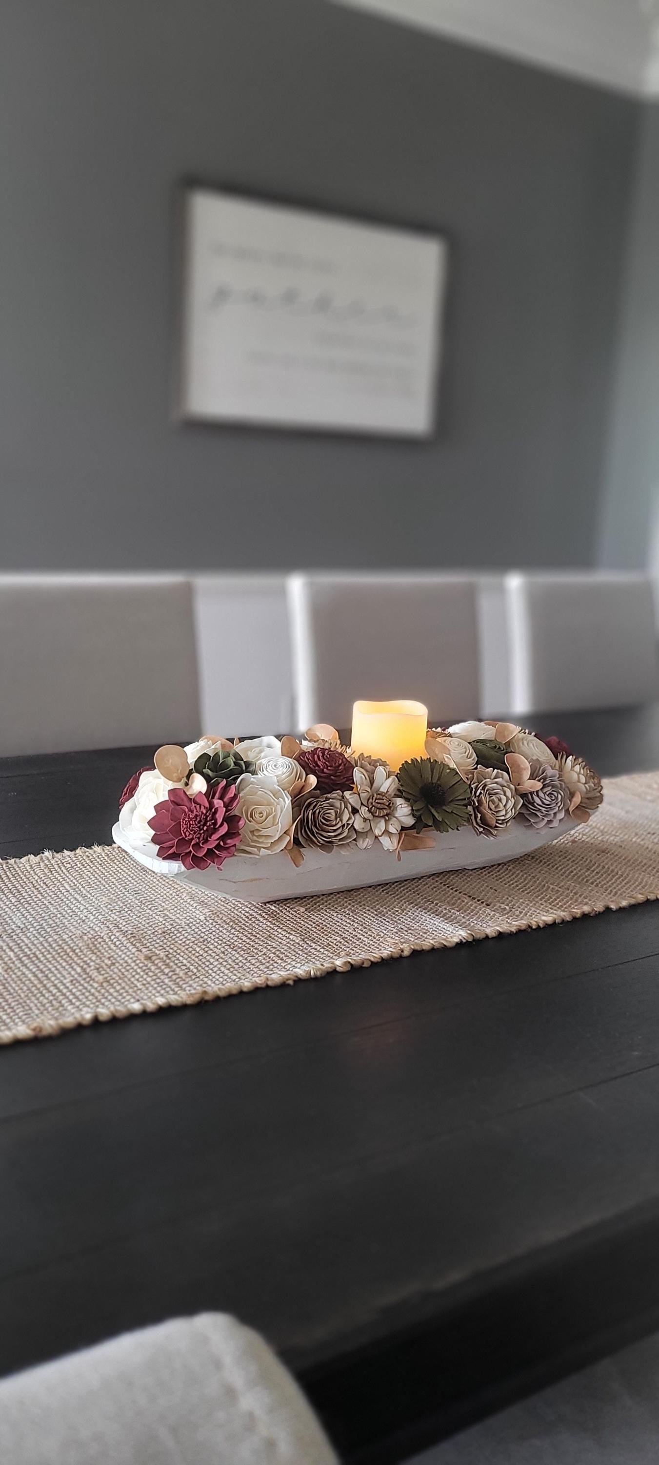 Fall Flower arrangement fall centerpiece dough bowl fall decor farmhouse fall candle arrangement fall gift  fall sunflower arrangement table