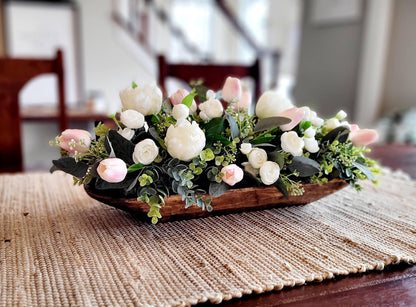 Spring Home Decor Faux Tulip Arrangement Wooden Bowl Centerpiece Dining Table Decoration Realistic Silk Flowers Handcrafted Floral Display Farmhouse Style Design Natural Wood Container Vibrant Spring Colors Maintenance Free Beauty Perfect