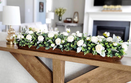 Wedding Table Centerpiece – Rustic Peony Floral Arrangement in Dough Bowl