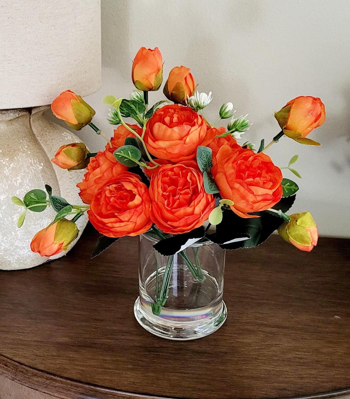 Mothers Day Gift Perfect Artificial Peony Arrangement Modern Glass Vase Silk Flower Display Faux Floral Collection Elegant Home Styling Bedroom Nightstand Essential Living Room Centerpiece Beautiful Botanical Design Permanent Lasting Beauty