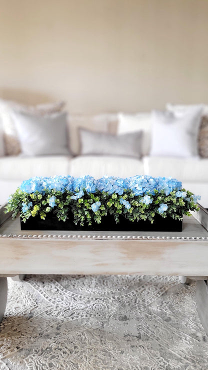 Blue Hydrangea Farmhouse Arrangement Large Dining Room Table Decor Faux Hydrangea Box Arrangement Greenery Arrangement Country Table Decor