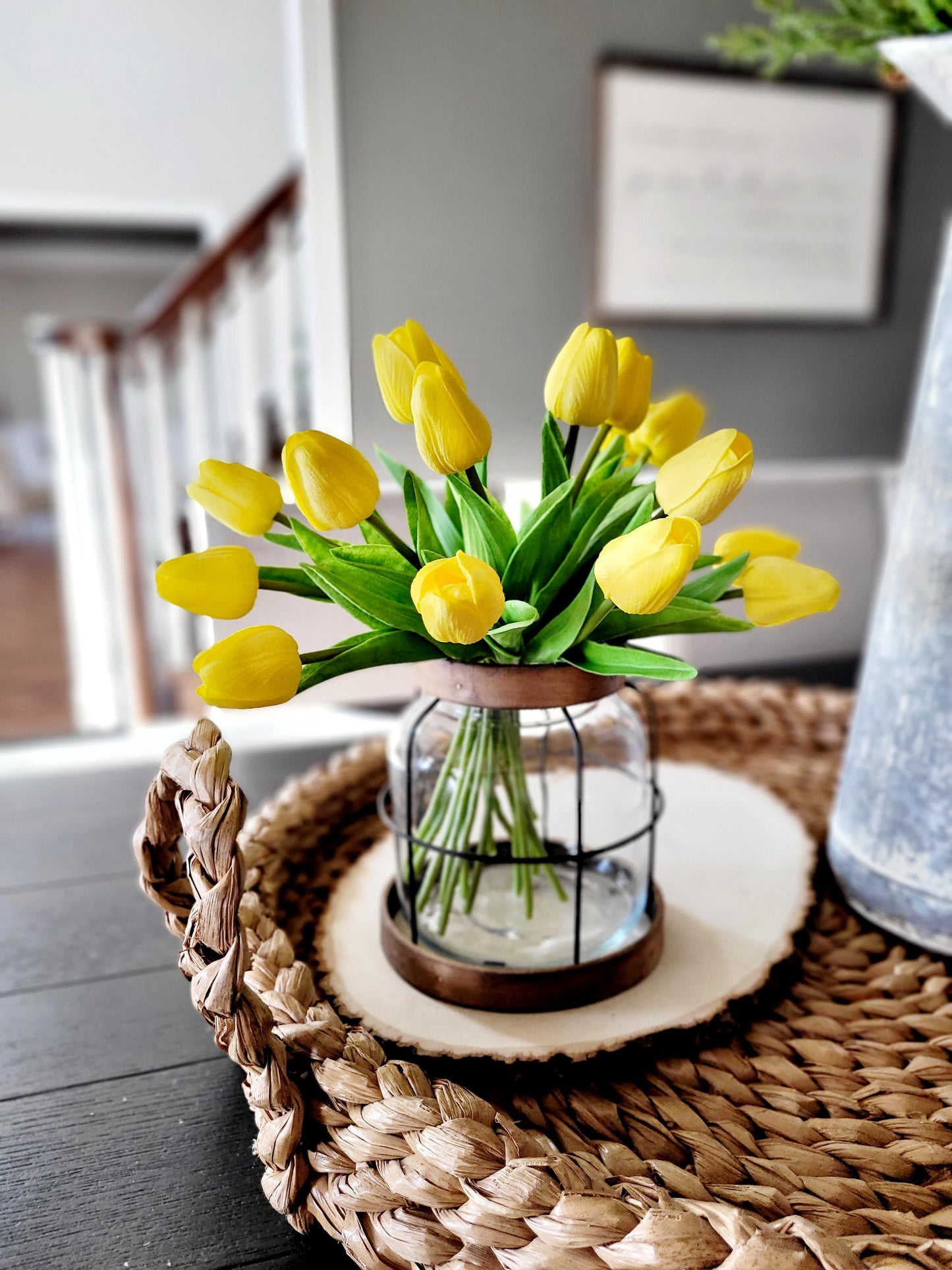 Tulip Table Centerpiece – Easter Spring Dining Decoration with Farmhouse Lantern