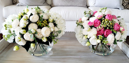Spring Flower Arrangement Peony Silk Flower Glass Vase French Country Floral Centerpiece Modern Table Decor Gift her Wedding Floral Decor