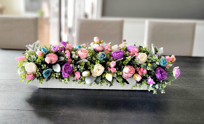 Purple Floral Centerpiece – Silk Peony Arrangement in Dough Bowl