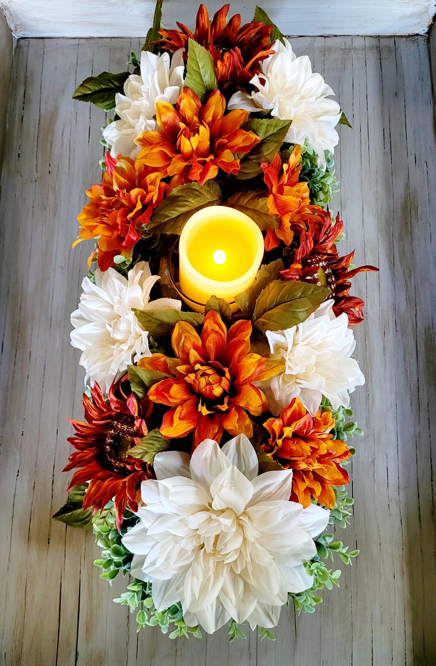Fall Dining Table Arrangement Fall Decor Rustic Centerpiece Fall Farmhouse arrangement Autumn Flower Orange hydrangea Fall Table decor Fall