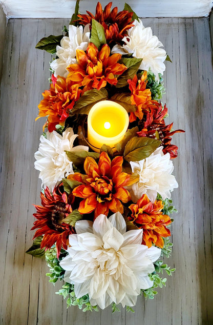 Fall Dining Table Arrangement Fall Decor Rustic Centerpiece Fall Farmhouse arrangement Autumn Flower Orange hydrangea Fall Table decor Fall