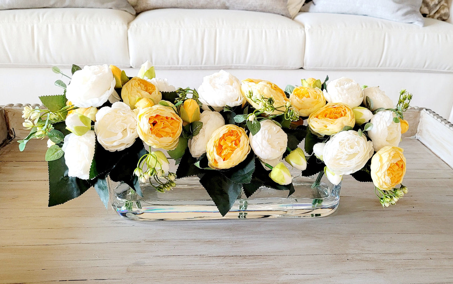 Modern glass vase floral arrangement dining table peony arrangement yellow flower arrangement long glass elegant arrangement gift for her