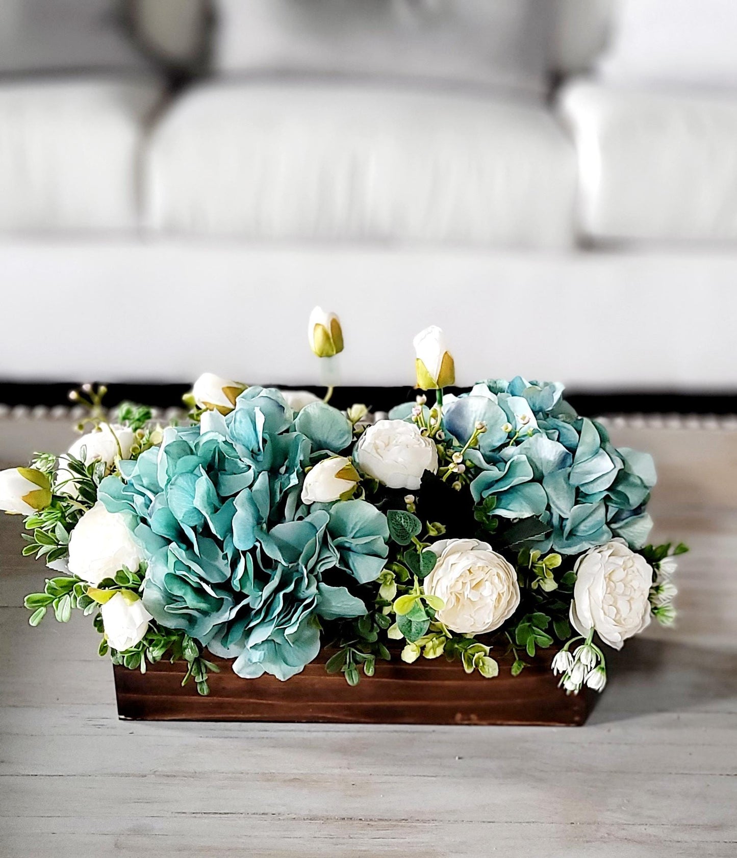 Flower Arrangement Peony Silk Flower Red  Flower centerpiece Spring Table Decor Wood Box Table Centerpiece Hydrangea Flower Gift new home