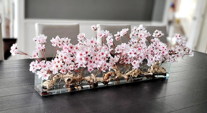 Dining Table Centerpiece – Modern Silk Peony Arrangement in Glass Vase