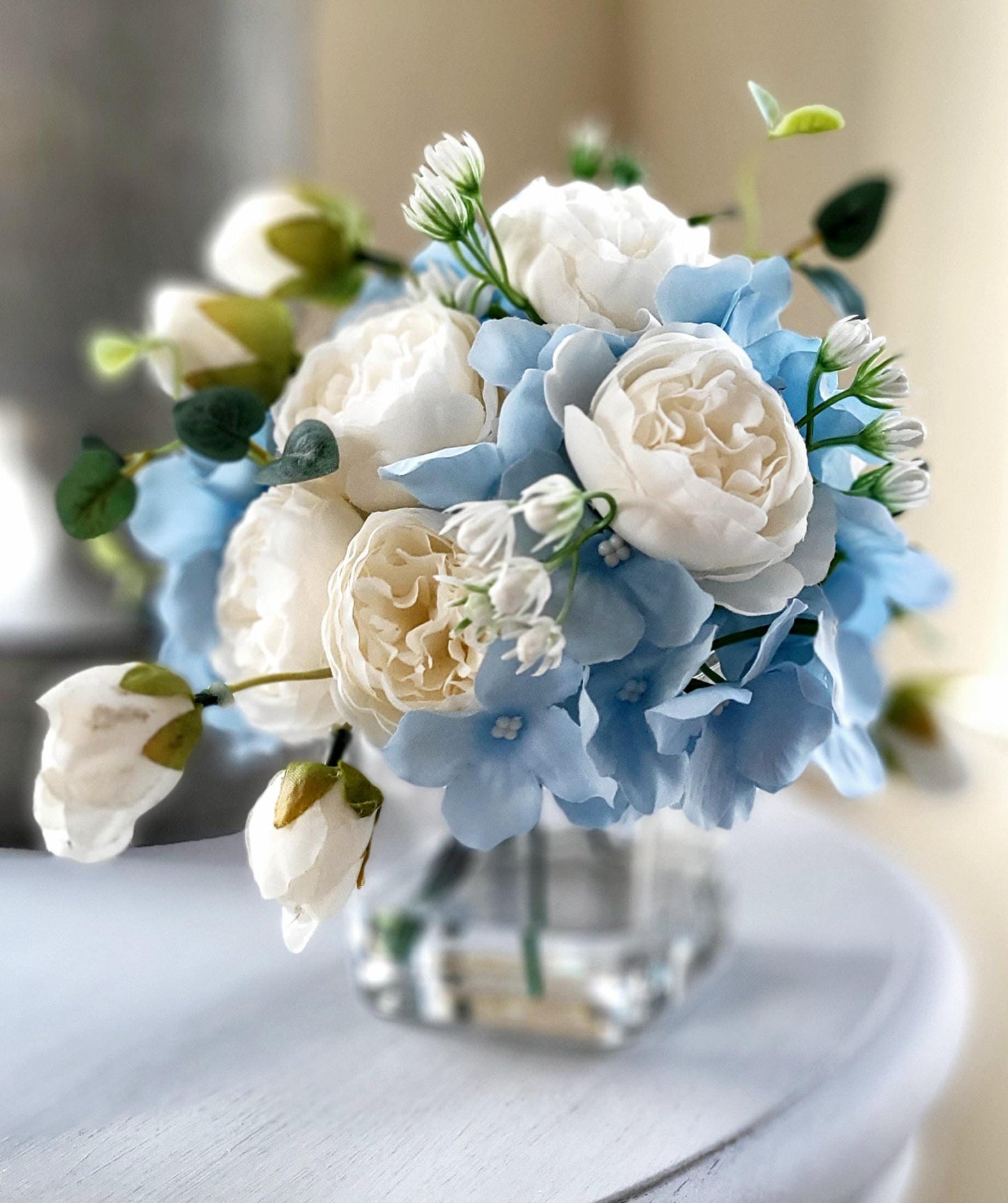Blue Hydrangea white rose blue Hydrangea wedding Decor nightstand decor side table accent decor new home gift her gift birthday gift sister